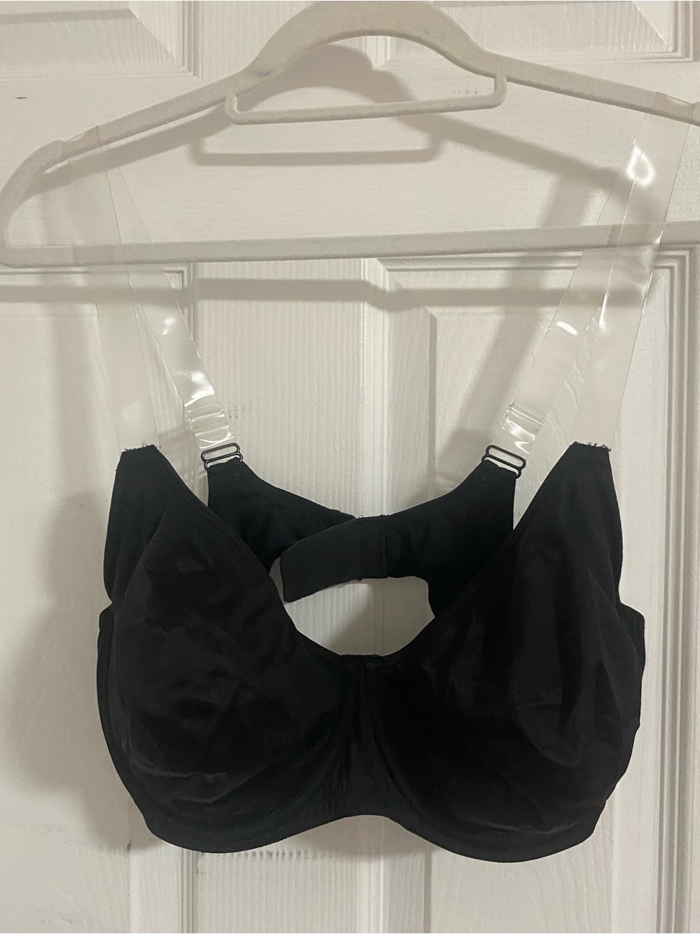 Women’s Full-Coverage Black Support Bra Transparent Straps